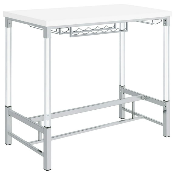 Nora Bar Height Table with Wine Storage, Acrylic Legs, White, 47 Inch