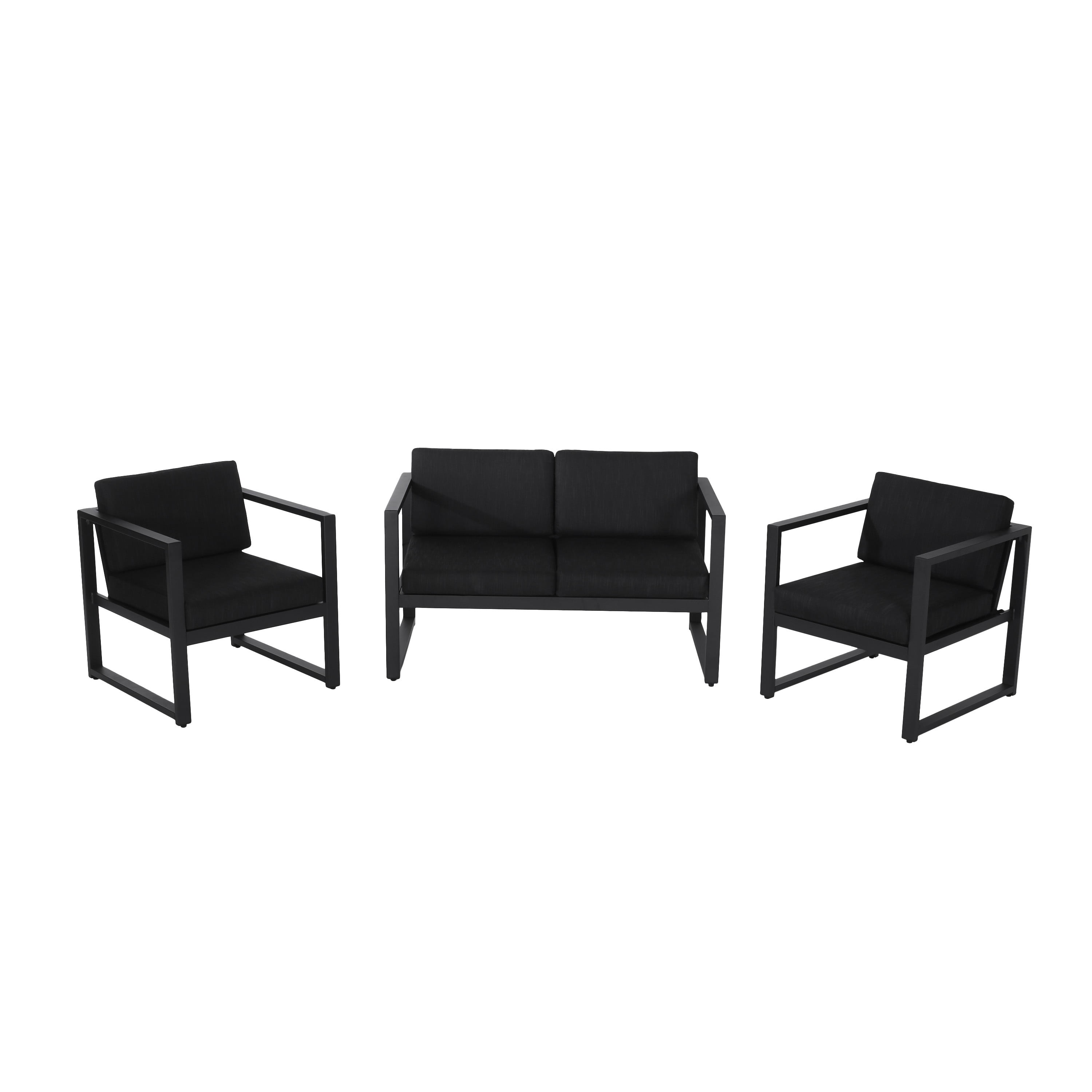 Novi Walmart Novi 3pc Outdoor Set, 1 Loveseat, 2 Accent Chairs, Dark Gray Fabric ...