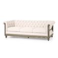 thumbnail image 1 of Benjara Ober Sofa, Rivets Chesterfield Button Tufted Beige, 86 Inch, Natural Brown, 1 of 5