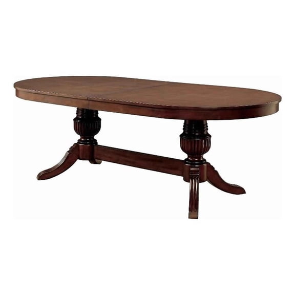 Benjara Obround Interchangeable Game Table w/ Double Pedestal Base- Cherry Brown