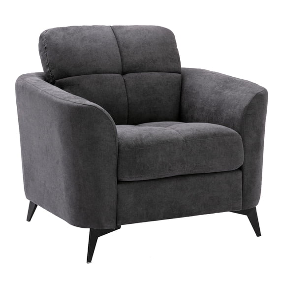 Benjara Odin 39" Modern Armchair with Tufted Cushions- Metal Frame- Gray Velvet