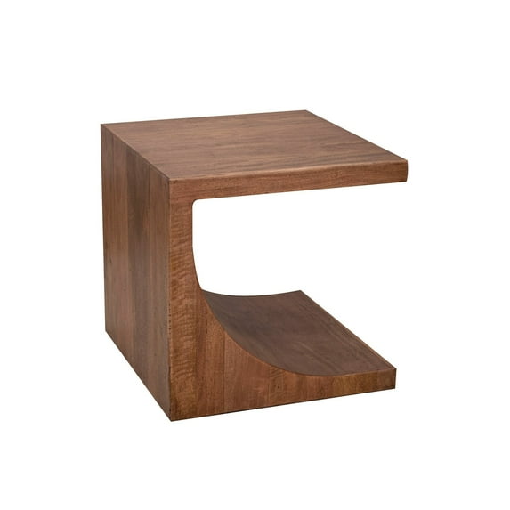 Benjara Okai Side End Table, 24 Inch Tabletop, C-Style Brown Solid Mango Wood