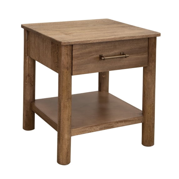 Benjara Olum 26 Inch Chairside Table, Drawer, Lower Shelf, Square Top, Wood, Brown