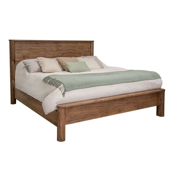 Benjara Olum King Size Bed, Mango Wood, Grain Details, Rounded Edges, Rustic Brown