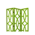 thumbnail image 1 of Benjara Open Cut Out Design 3 Panel Wooden Frame Screen with Double Hinges, Green, 1 of 5