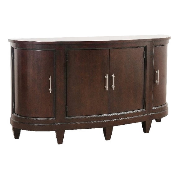 Orom Curved Sideboard Buffet Server- 4 Doors Cherry Brown- 66 Inch