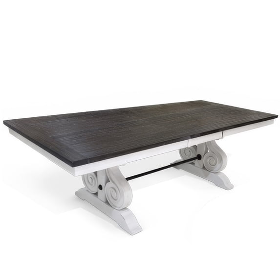Orso Dining Table, White and Brown 78-96 Inch Extendable Mahogany Wood