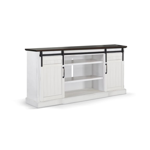 Orso TV Media Console, Fireplace Option, Barn Doors, 78 Inch White