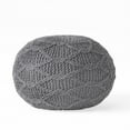 thumbnail image 1 of Ottoman Pouf, 20 Inch Round Shape, Knitted Boho Design, Gray Wool, 1 of 5