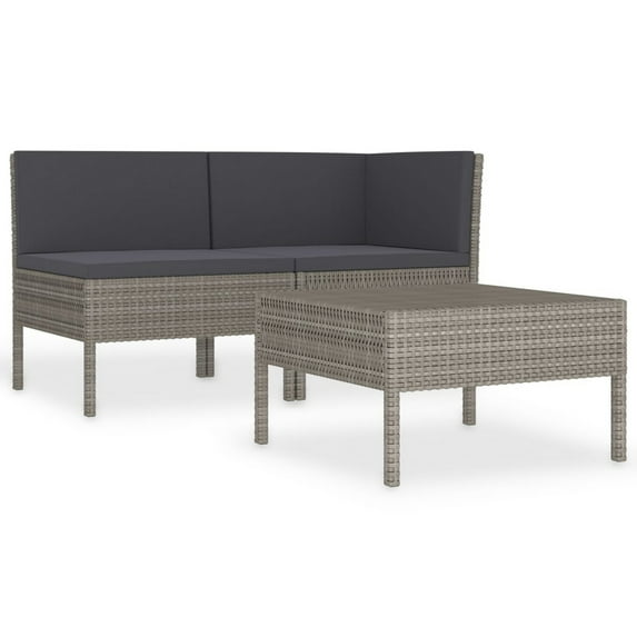 Outdoor 3pc Patio Sofa Set with Table, Dark Gray Cushions, Poly Rattan