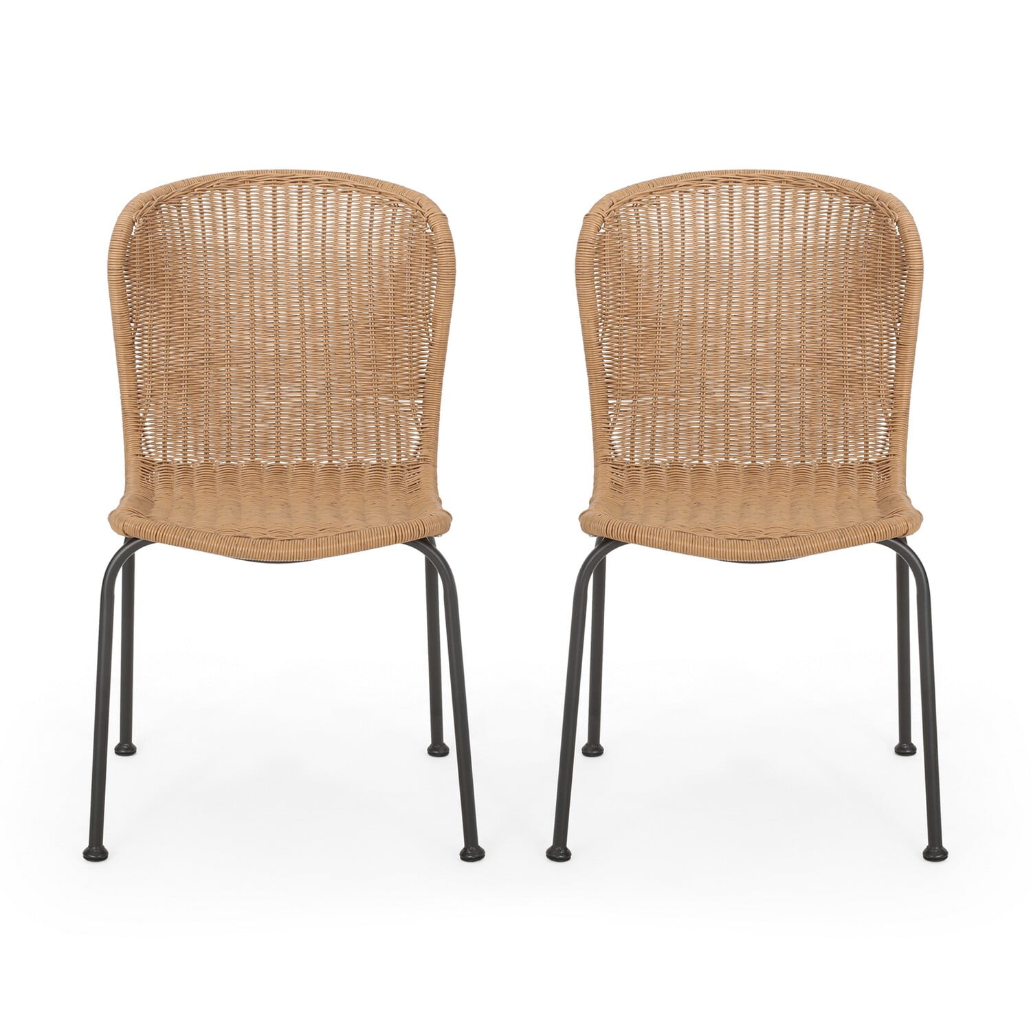 Outdoor Patio Chair Set of 2- Rattan Light Brown Wicker Weave- Scrolled