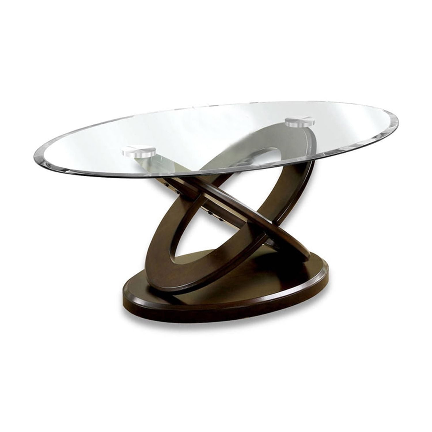 Oval Glass Top Coffee Table with Cross Oval Base, Brown and Clear ...