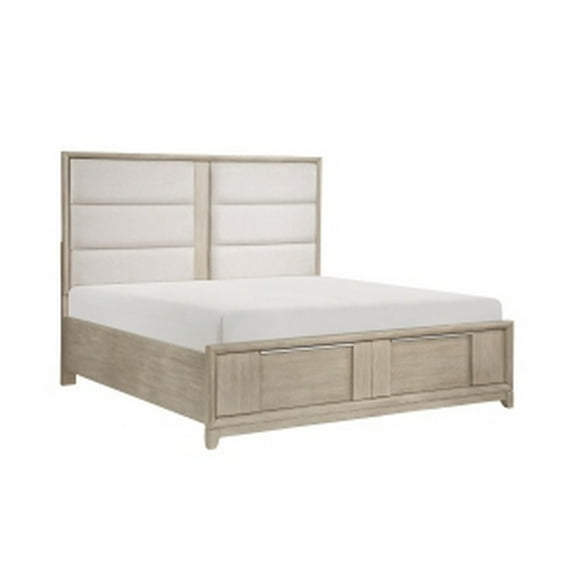Owen Queen Platform Bed, Storage Drawers, Upholstery, Light Beige Wood