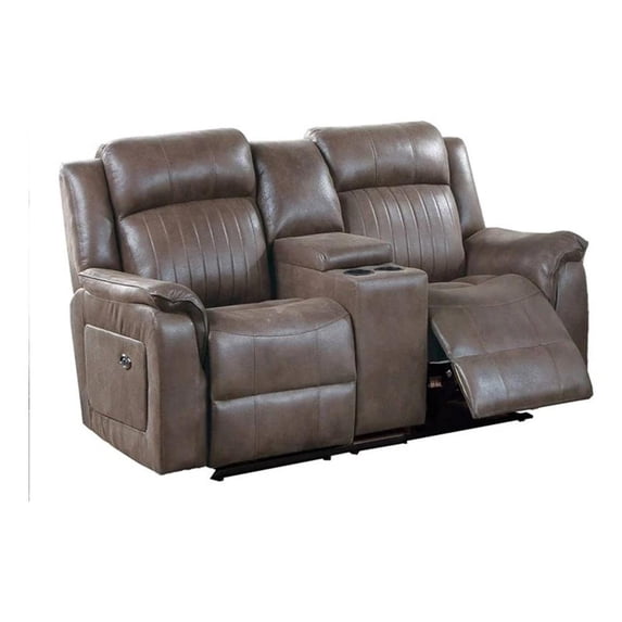 Benjara Oya 73" Power Reclining Loveseat Chair- Pull Tab Mechanism- Brown