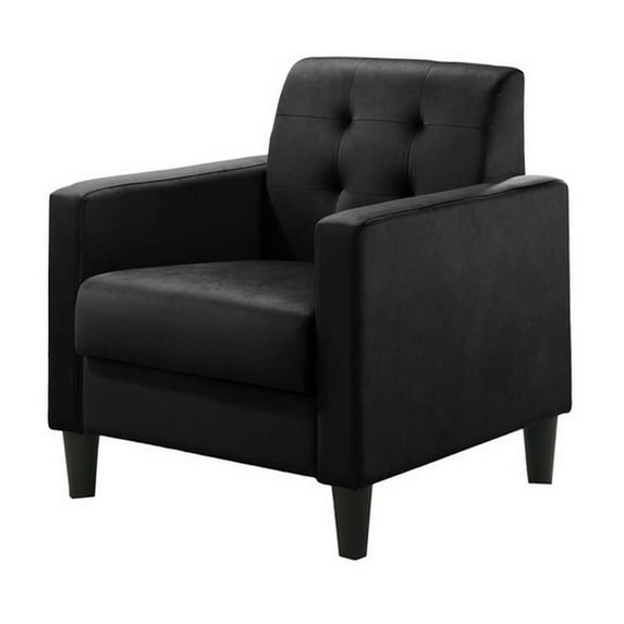 Benjara Oz 28 Inch Modern Accent Armchair with Foam Cushion, Tufted Black Velvet