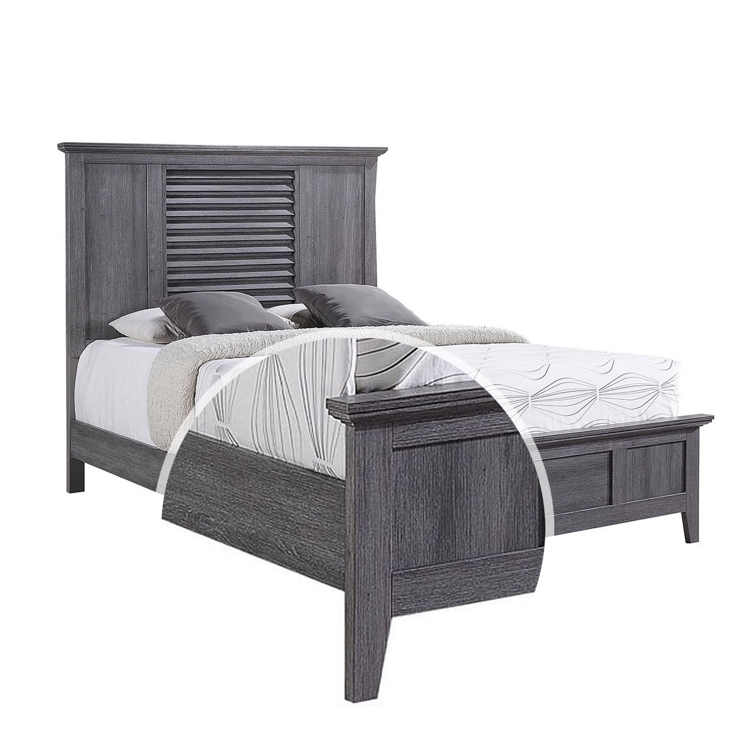 Benjara Panel Design Queen Size Headboard and Footboard with Shutter