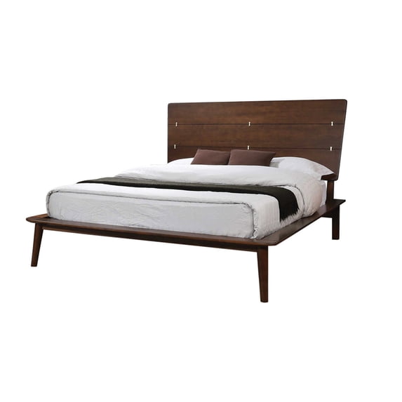 Benjara Panel Eastern King Bed with Plank Style Headboard and Mirror Inlay, Silver