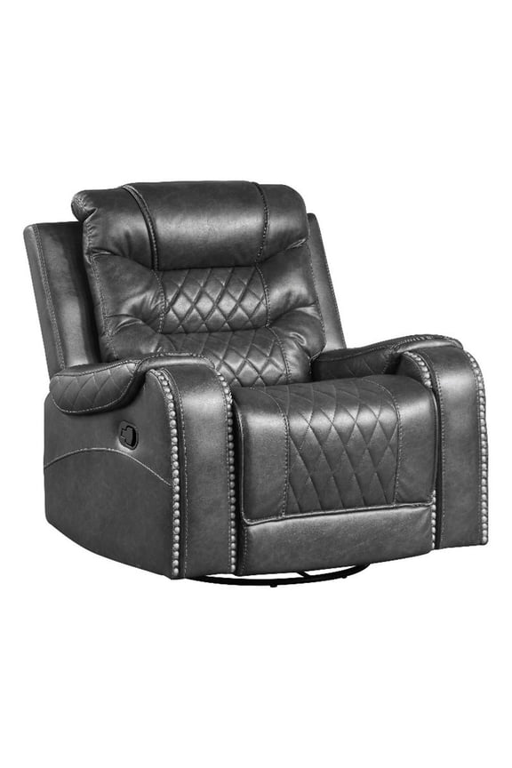 Paul 38 Inch Manual Swivel Glider Recliner Chair- Gray Faux Leather