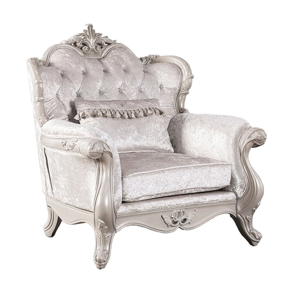 Paulo Accent Chair with Crown Molding- Diamond Tufted Off White- Solid Wood