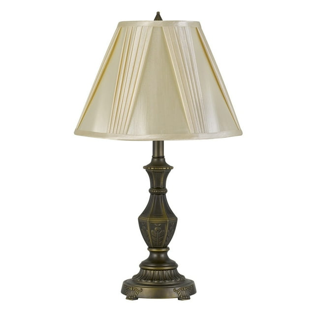 Benjara Pedestal Base Metal Table Lamp with Pleated Fabric Shade, Brass