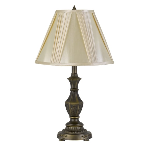 Benjara Pedestal Base Metal Table Lamp with Pleated Fabric Shade, Brass