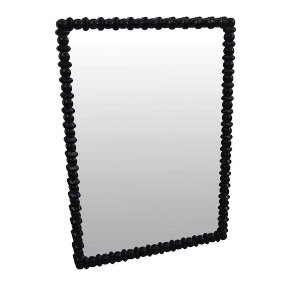 Benjara Perz Wall Mirror, 42 Inch, Square Frame, Black Beaded Wood Frame