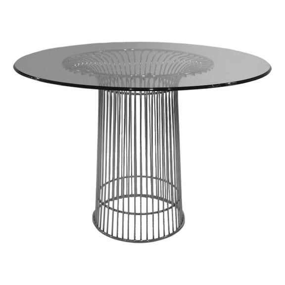 Benjara Pima 40" Dining Table- Round Tempered Glass Top- Open Padestal Base