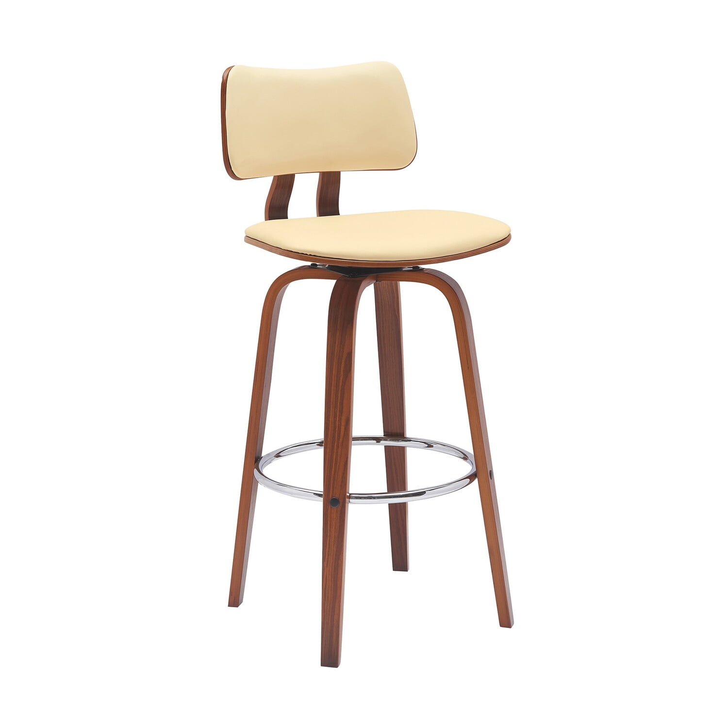 Pino Cream Faux Leather and Walnut Swivel Barstool