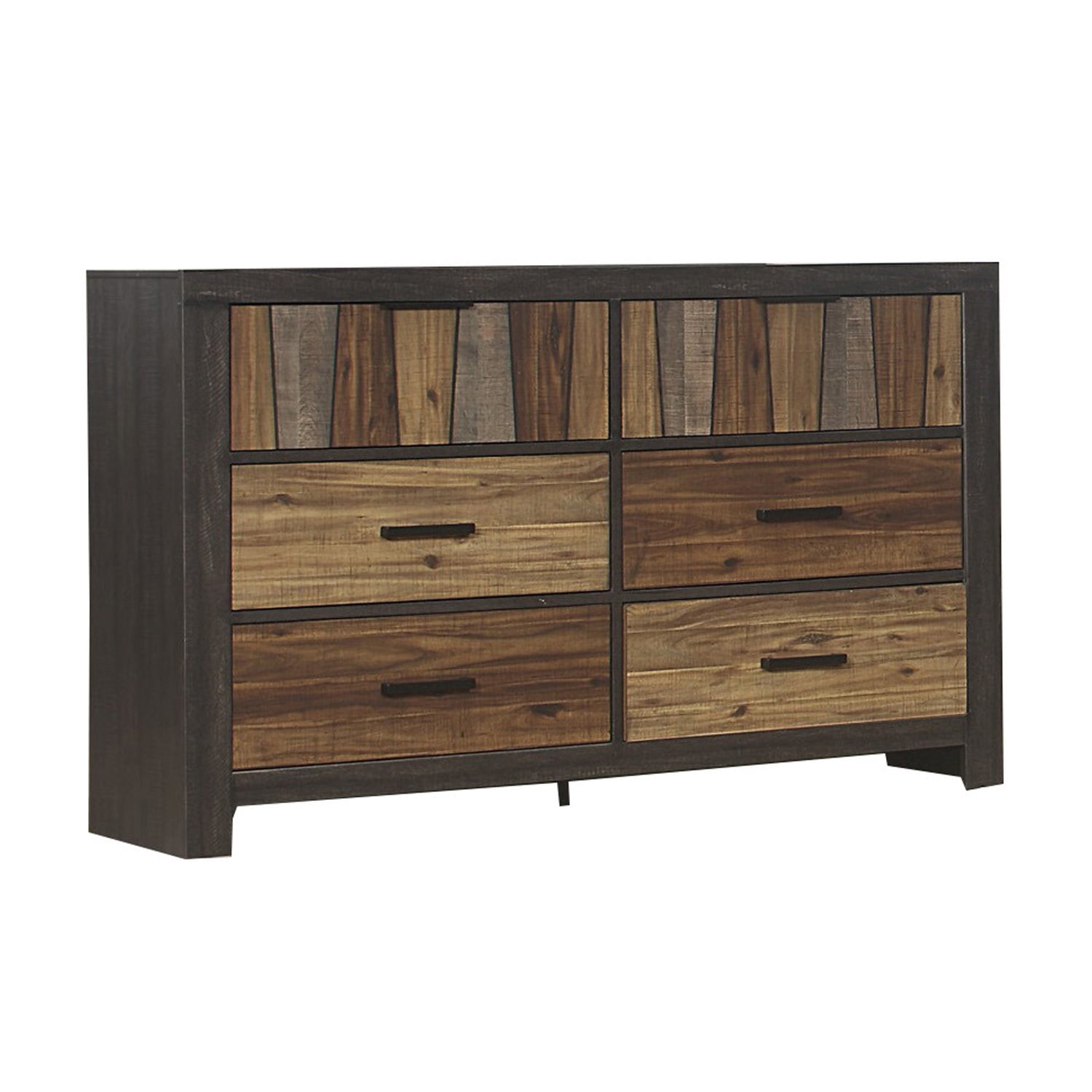 Benjara Plank Style 6 Drawer Wooden Dresser with Metal Bar Handles ...
