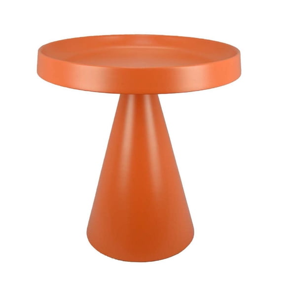 Benjara Plant Stand Table- 19" Round Top Cone Pedestal Base- Orange Metal