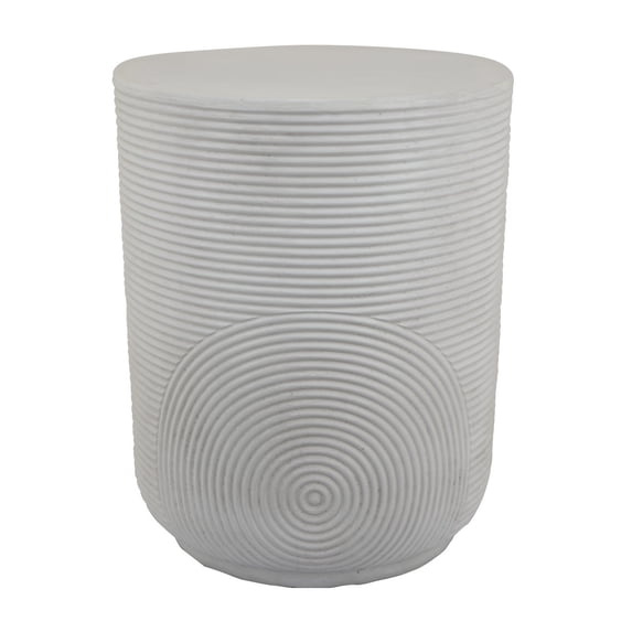 Plant Stand Table, Carved Detail Patterns, White Resin, Round 18 Inch