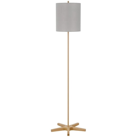 Plue 62 Inch Floor Lamp, Brown Pole w Star Wood Base, White Shade