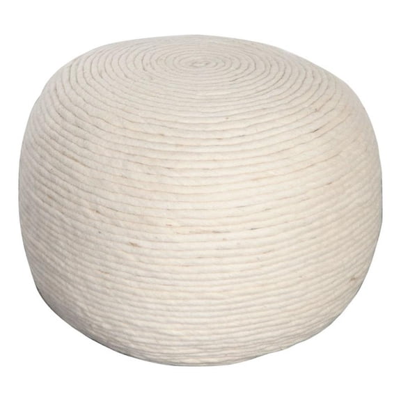 Benjara Poby Accent Pouf- 19" Round- Dyed Ivory Wool Body