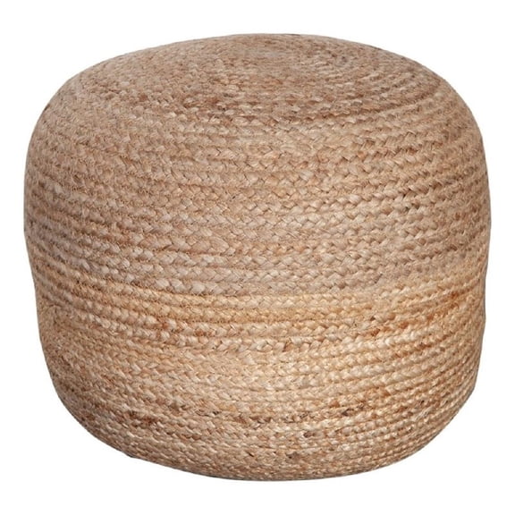 Benjara Poby Round Ottoman Pouf- 19" Natural Brown Jute Fiber