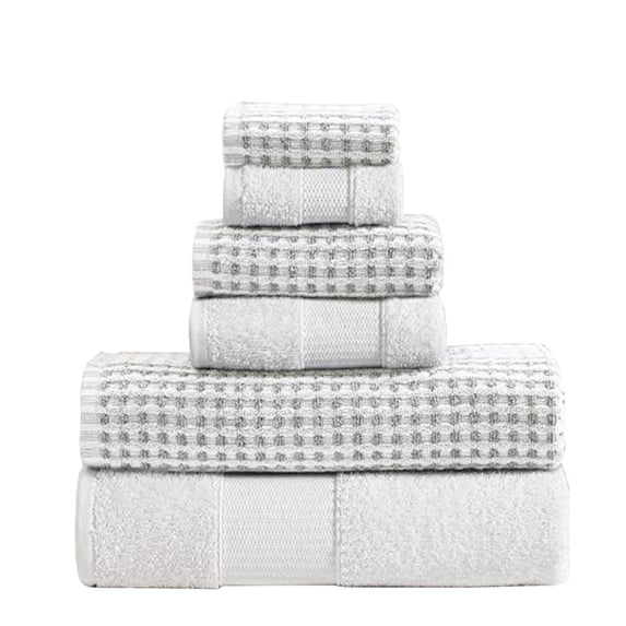 Porto 6 Piece Dual Tone Towel Set with Jacquard Grid Pattern The Urban Port, White