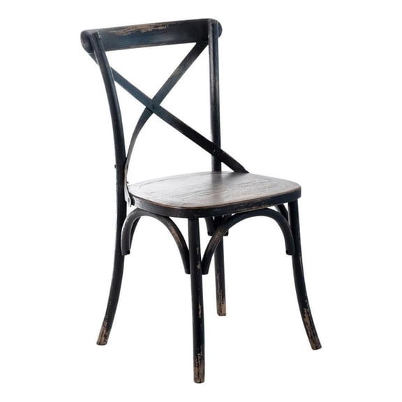 Benjara Puri Dining Side Chair Set of 2- X Shaped Backrest- Reclaimed Black