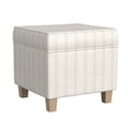 thumbnail image 1 of Benjara Pyp Square Storage Ottoman- 18" Ivory Pinstripe Fabric- Brown Legs, 1 of 5