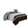 thumbnail image 1 of Benjara Quatrefoil King Size 8 Piece Fabric Comforter Set , Brown and Blue, 1 of 5