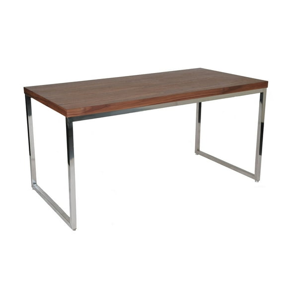 Benjara Rami 59" Office Desk- Rectangular Top- Walnut Brown Wood- Steel Frame