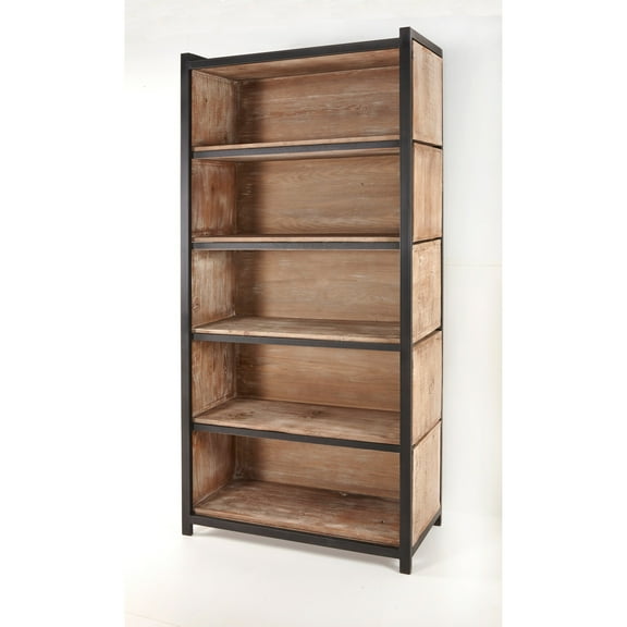 Ramy Accent Bookcase, Zig Zag Design, 90 Inch Black Metal, Gray Brown