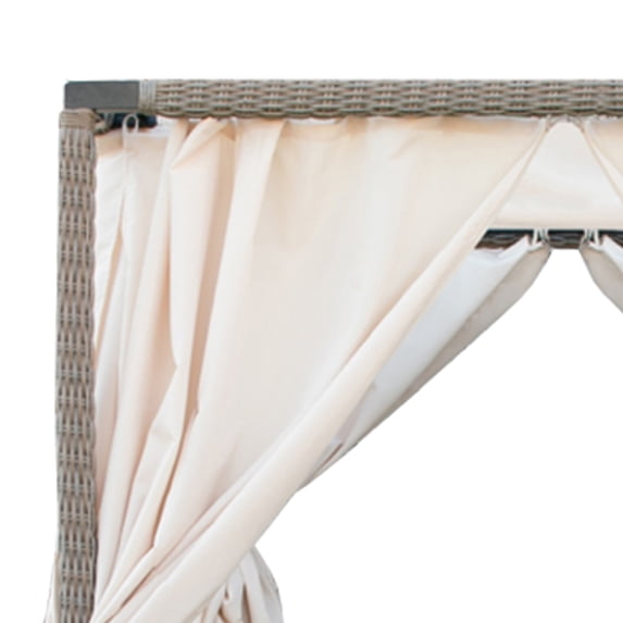 Benjara Rattan Wicker Outdoor Bed with Dual Adjustable Sides and Curtain, Beige