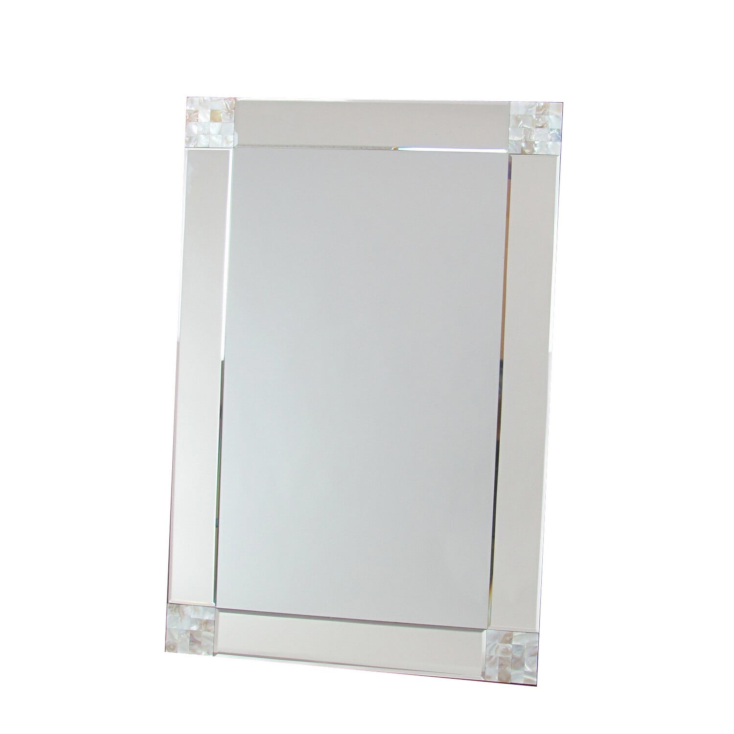 Regal Rectangular Wood and Silver Dresser Mirror with Pearl Accents
