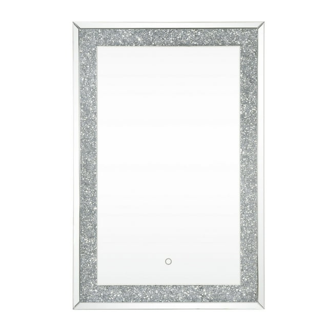 Benjara Rectangular Beveled Wall Mirror with Touch Led, Silver