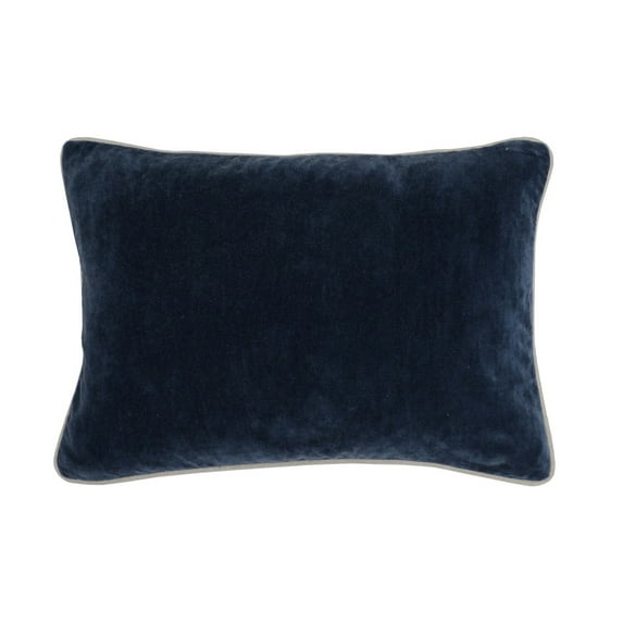 Benjara Rectangular Fabric Throw Pillow with Solid Color and Piped Edges, Navy Blue