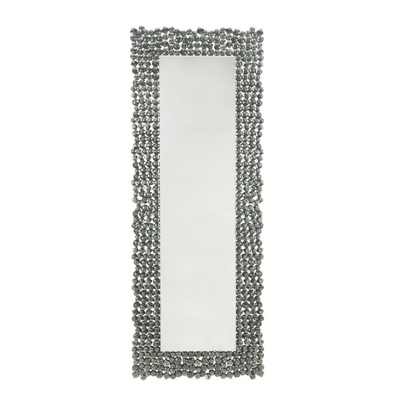 Rectangular Faux Gem Trim Beveled Wall Mirror, Black and Silver