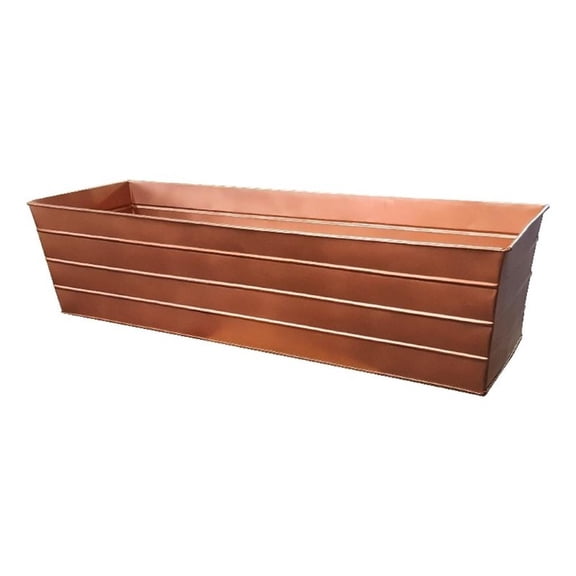 Rectangular Metal Flower Planter Box with Embossed Line Design- Large- Copper