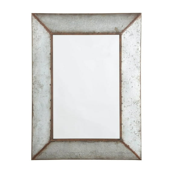 Rectangular Metal Frame Accent Mirror with Keyhole Hanger, Galvanized Gray