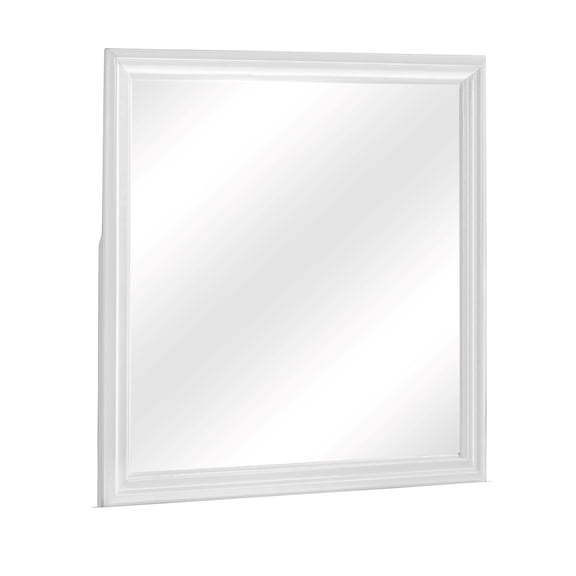 Benjara Rectangular Molded Wooden Frame Dresser Top Mirror, White and Silver