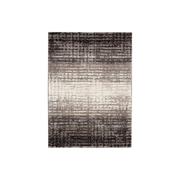 Benjara Rectangular Polypropylene Rug with Grid Pattern, Large, Gray and White
