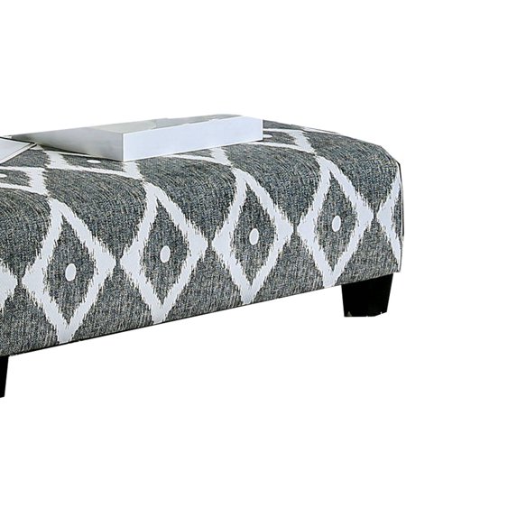 Benjara Rectangular Shape Burlap Upholstered Ottoman with Diamond Pattern, Gray